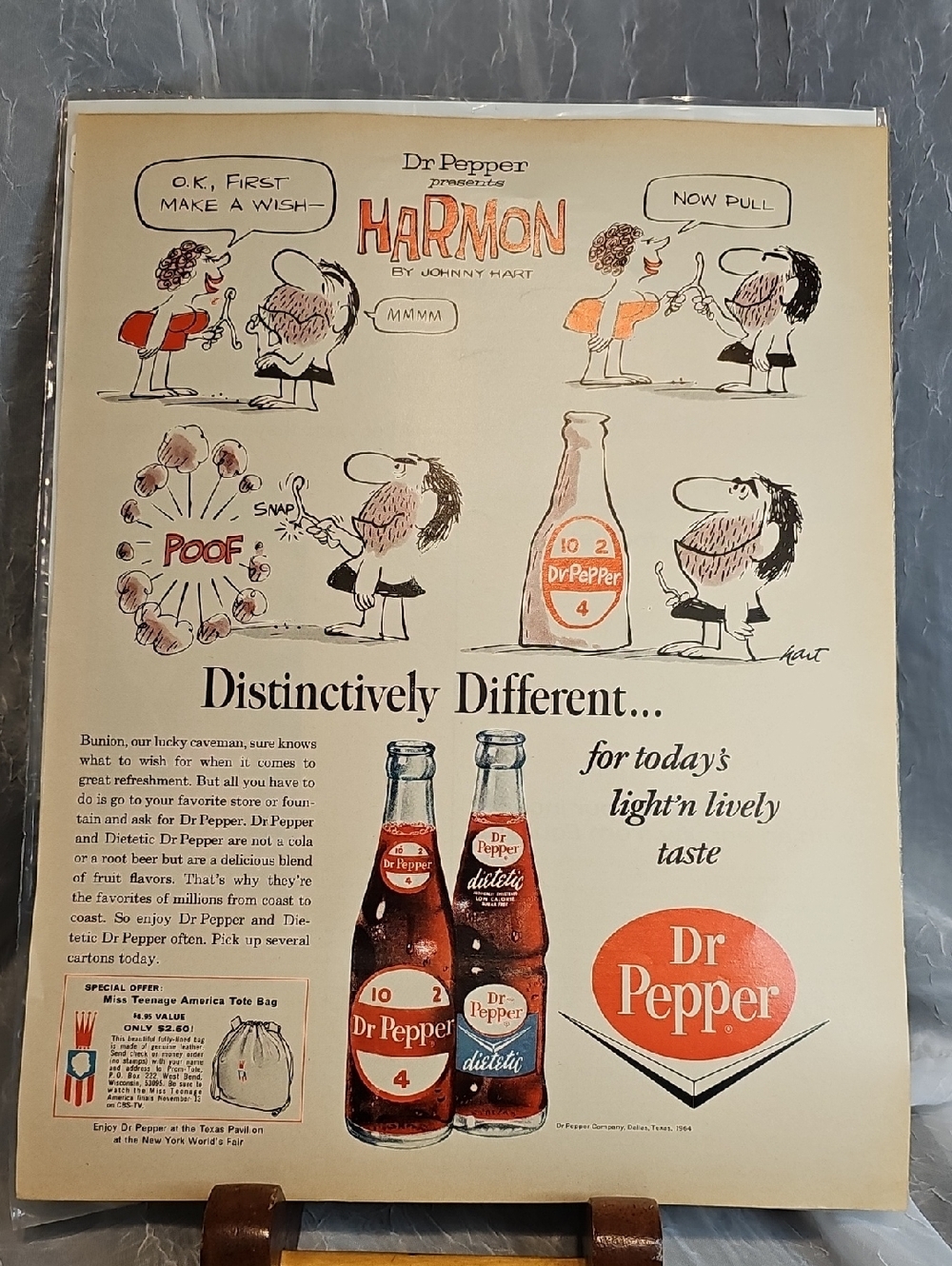 1964 Dr Pepper 'Distinctively Different' Vintage Comic Advertisment- Cream & Red